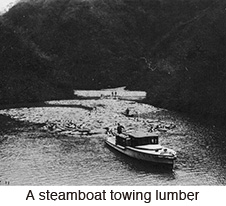 A steamboat towing lumber